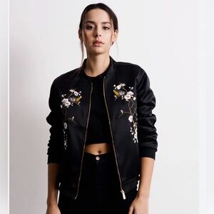 American Eagle Outfitters Black Jacket with Floral Embroidery